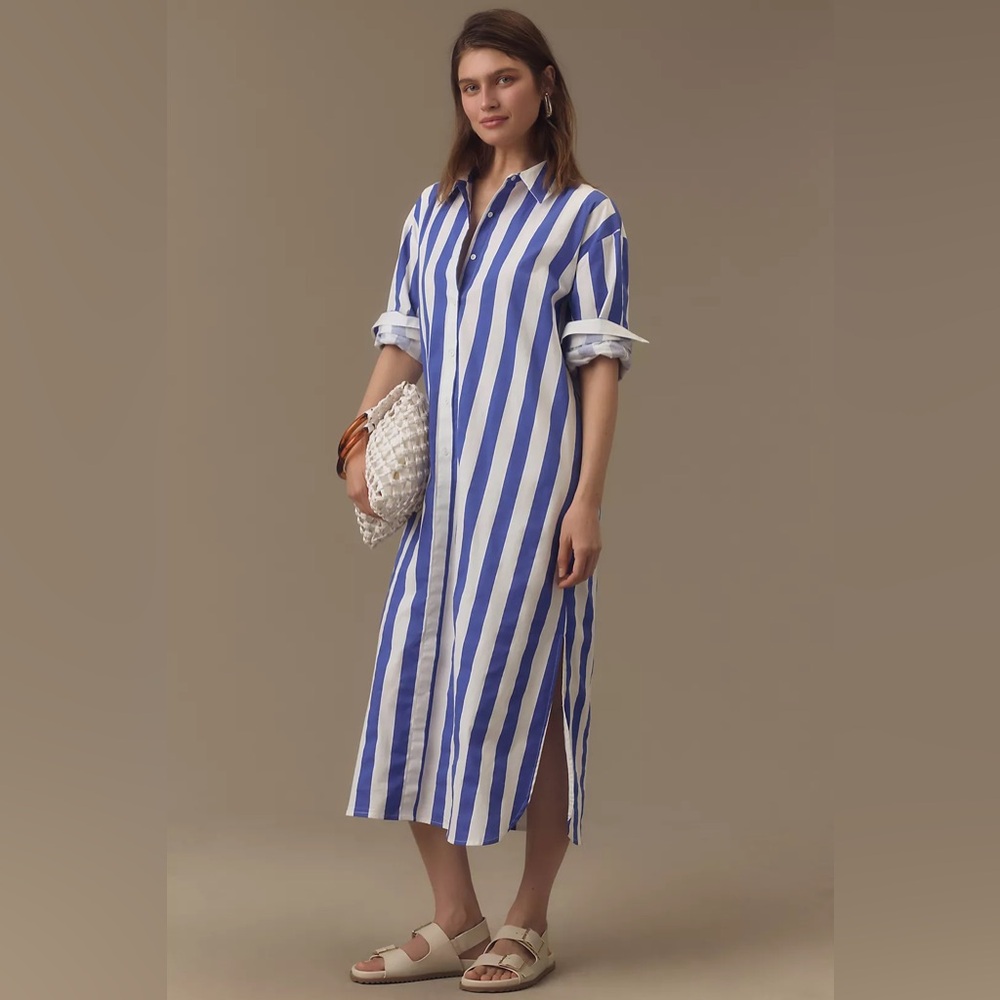 Anthropologie English Factory Long-Sleeve Buttondown Midi Shirt Dress NWT Sz S
